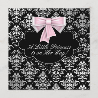 Silver Pink Black Princess Baby Girl Shower Invitation