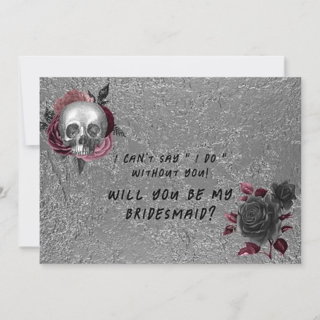 Silver Pink Black Skull Head Bridal Party Proposal Invitation (Front)