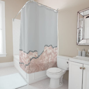 Silver Pink Brushed Metal Glitter Shower Curtain