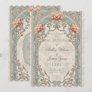 Silver Pink Floral Botanical Wedding Invitation