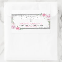 Silver Pink Floral First Holy Communion Thank You