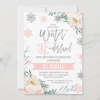 Silver Pink Floral Winter Onederland 1st Birthday