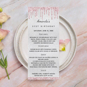 silver pink florals birthday menu card