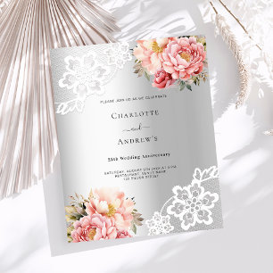 Silver pink florals lace 25th wedding anniversary