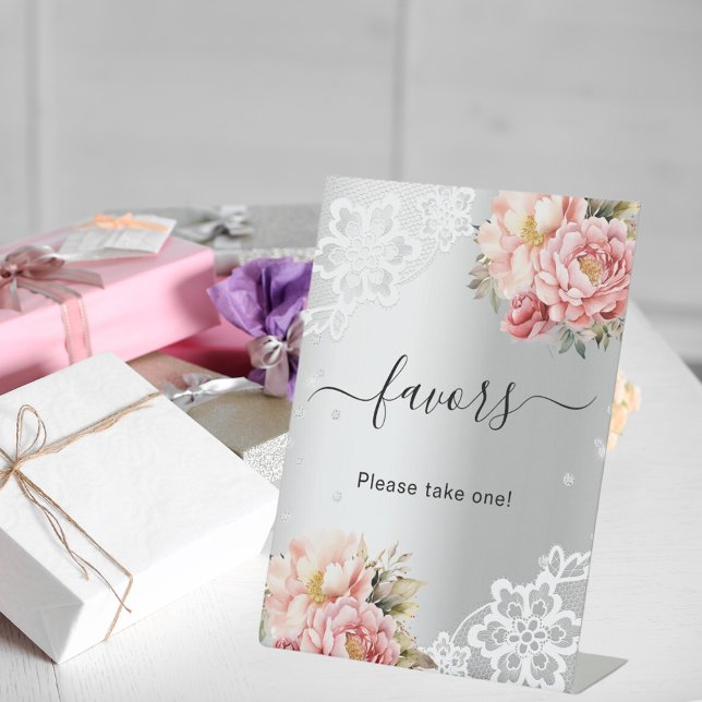 Silver pink florals lace guest favour sign (Creator Uploaded)