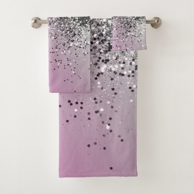 Silver Pink Glitter Dream #1 (Faux Glitter) #shiny Bath Towel Set (Insitu)