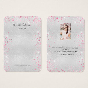 Silver pink glitter earrings photo display card