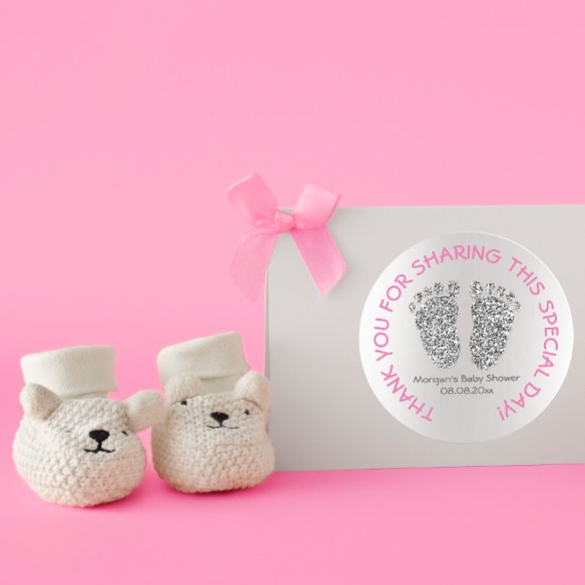 Silver Pink Glitter Feet Baby Shower Favour Thank Classic Round Sticker (Creator Uploaded)