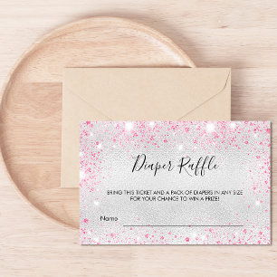 Silver pink glitter girl diaper raffle ticket