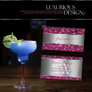Silver Pink Glitter Spark Luminous Stars Initials  Business Card