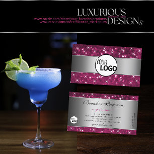 Silver Pink Glitter Sparkle Luminous Stars Logo  Business Card