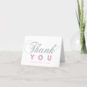 Silver & Pink Modern Chic Party Thank You Note Card