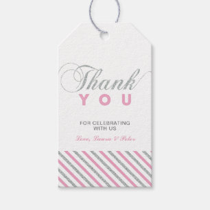 Silver & Pink Modern Party Favour Thank You Tags