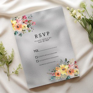 Silver pink orange mint floral theme RSVP  Invitation