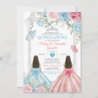 Silver Pink & Pastel Blue Butterfly Quinceañera