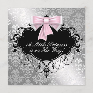 Silver Pink Princess Baby Shower Invitation