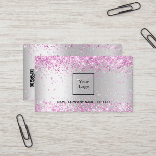 Silver pink QR code Business Card