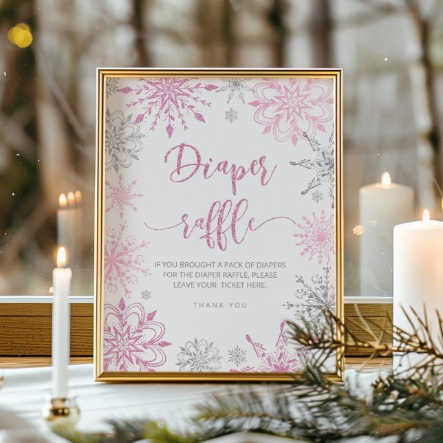 Silver pink snowflakes Diaper raffle Poster (Creator Uploaded)