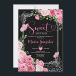 Silver Pink Sweet Sixteen 16th Girl Birthday Party Invitation<br><div class="desc">Black Pink Sweet Sixteen Silver 16th Girl Birthday Party Invitation
Mis Quince 15 Anos,  16th Birthday.</div>