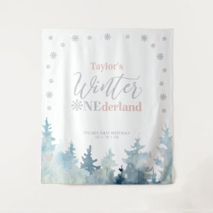 Silver Pink Winter onderland 1st Birthday Tapestry