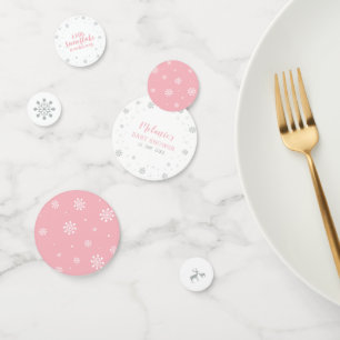 Silver & Pink Winter Snowflake Girl Baby Shower Confetti