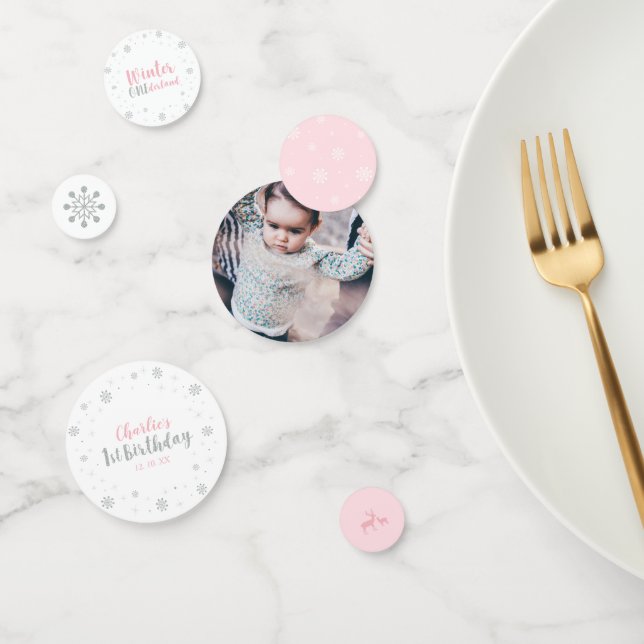 Silver & Pink Winter Wonderland Girl 1st Birthday Confetti (Group)