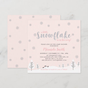 Silver & Pink Winter Wonderland Girl Baby Shower I Invitation