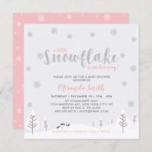 Silver & Pink Winter Wonderland Girl Baby Shower Invitation