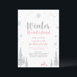Silver, Pink Winter Wonderland Kids Birthday Party Invitation<br><div class="desc">Celebrate a special day with this Winter wonderland girl birthday party invitation! This design features snowflakes,  winter trees,  and cute deers with a pink & silver colour theme. More kid's birthday invitations and party supplies are available at my shop BaraBomDesign.</div>