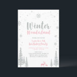 Silver, Pink Winter Wonderland Kids Birthday Party Invitation<br><div class="desc">Celebrate a special day with this Winter wonderland girl birthday party invitation! This design features snowflakes,  winter trees,  and cute deers with a pink & silver colour theme. More kid's birthday invitations and party supplies are available at my shop BaraBomDesign.</div>