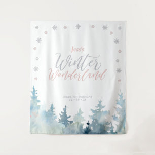Silver & Pink Winter wonderland Kids Birthday Tapestry