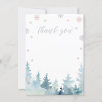 Silver & Pink Winter Wonderland Thank You Card