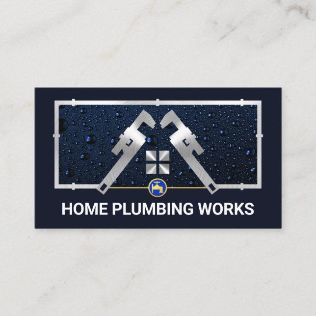 Silver Pipe Wrench Home Plumbing Business Card (Front)