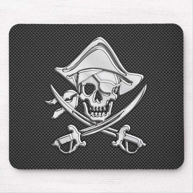 Silver Pirate on Black Carbon Fiber Decor Mouse Pad (Front)