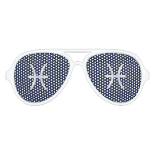 Silver Pisces Zodiac Sign Blue Carbon Fibre Print Aviator Sunglasses