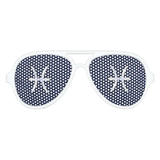 Silver Pisces Zodiac Sign Blue Carbon Fibre Print Aviator Sunglasses (Front)