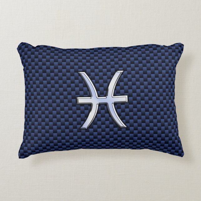 Silver Pisces Zodiac Sign Blue Carbon Fibre Print Decorative Cushion (Front)