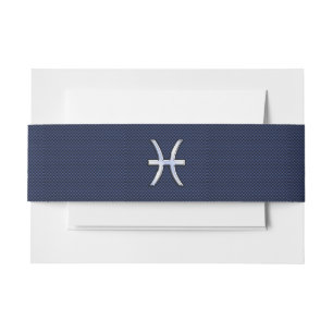 Silver Pisces Zodiac Sign Blue Carbon Fibre Print Invitation Belly Band