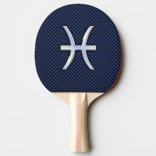 Silver Pisces Zodiac Sign Blue Carbon Fibre Print Ping Pong Paddle