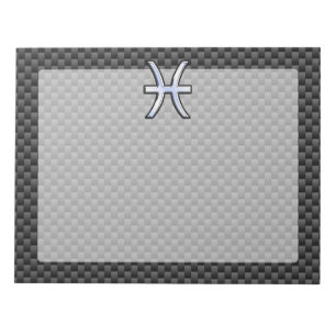 Silver Pisces Zodiac Sign on Carbon Fibre Print Notepad