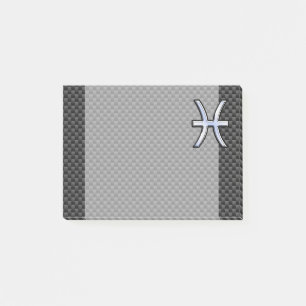 Silver Pisces Zodiac Sign on Carbon Fibre Print Post-it Notes