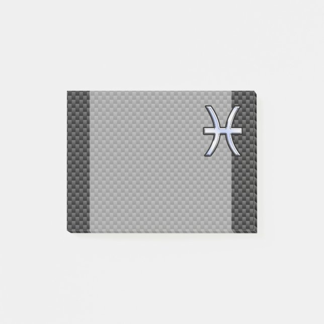 Silver Pisces Zodiac Sign on Carbon Fibre Print Post-it Notes (Front)