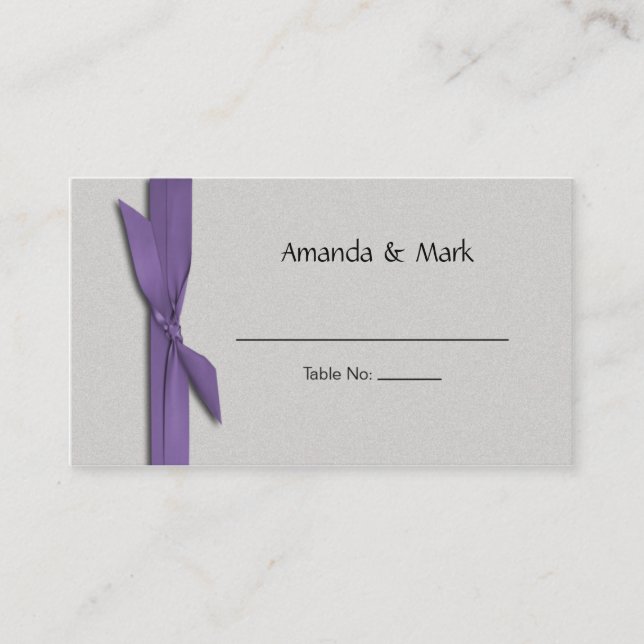 Silver Place Card with Purple Ribbon (Front)