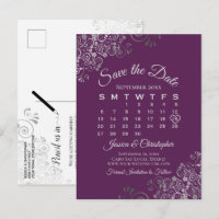 Silver Plum Purple Wedding Save the Date Calendar