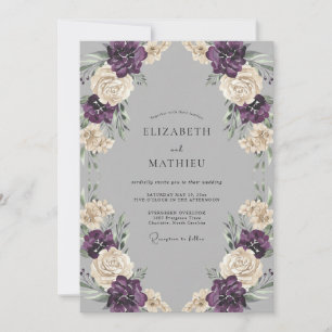 Silver Plum Ranunculus Eucalyptus Wedding Invitation