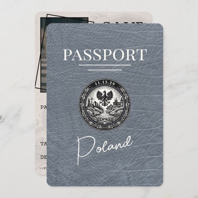 Silver Poland Passport Save The Date (Front/Back)