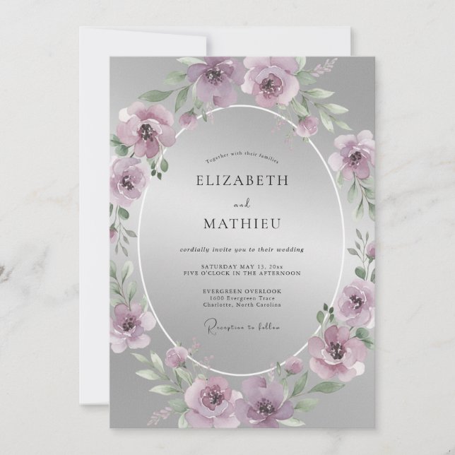 Silver Polished Mauve Wedding Invitation (Front)