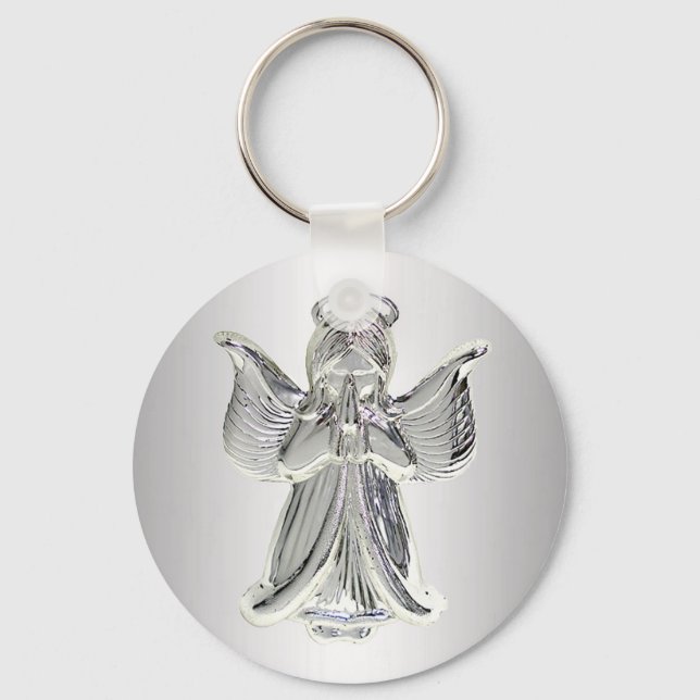 silver praying angel keychain (Front)