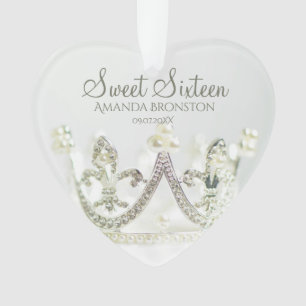 Silver Princess Crown Sweet Sixteen Elegant Party Ornament