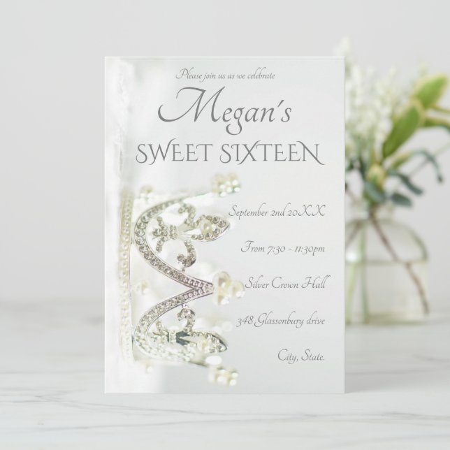 Silver Princess Elegant Modern Sweet Sixteen Invitation (Standing Front)